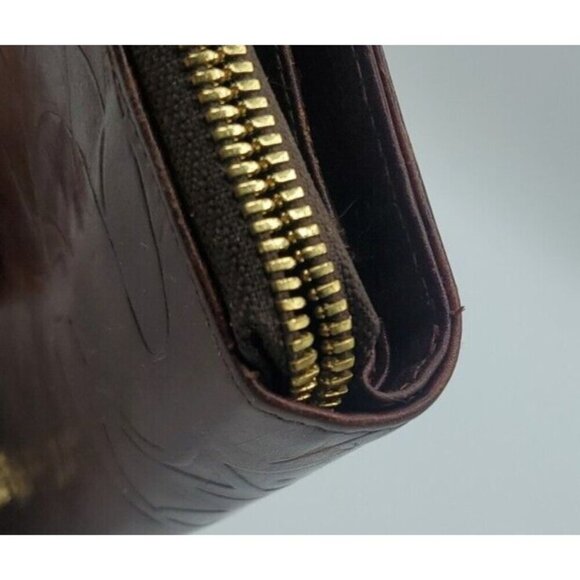 Valentina Genuine Embossed Floral Pattern Design Dark Red Leather Wallet Italy - Picture 10 of 12